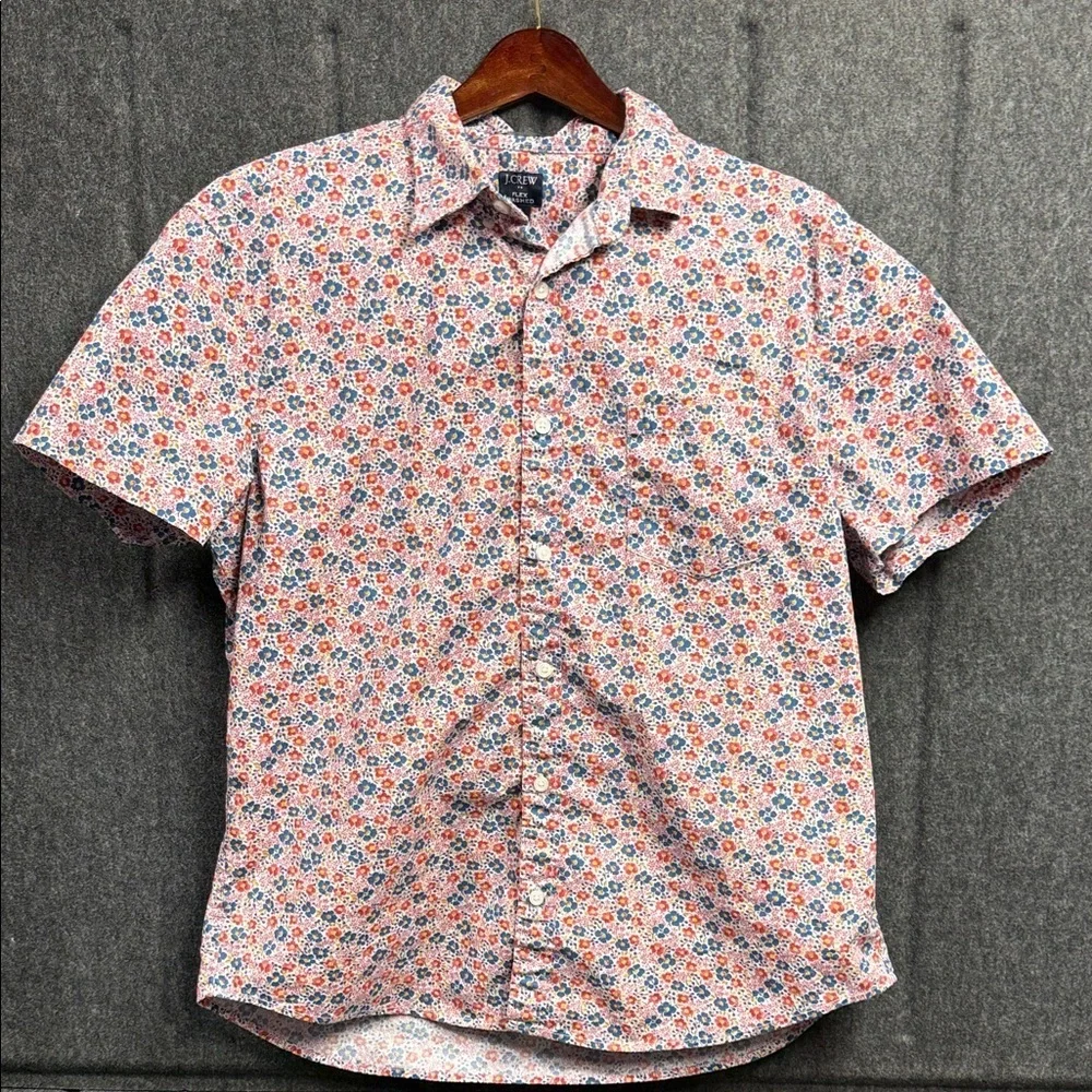 J. Crew Men's Floral Button Down Shirt - Red and Blue